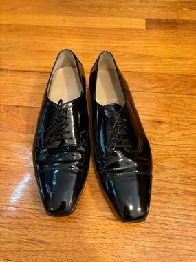 Vintage Ferragamo Black Patent Leather Dress Oxfords - Classic Formal Shoes